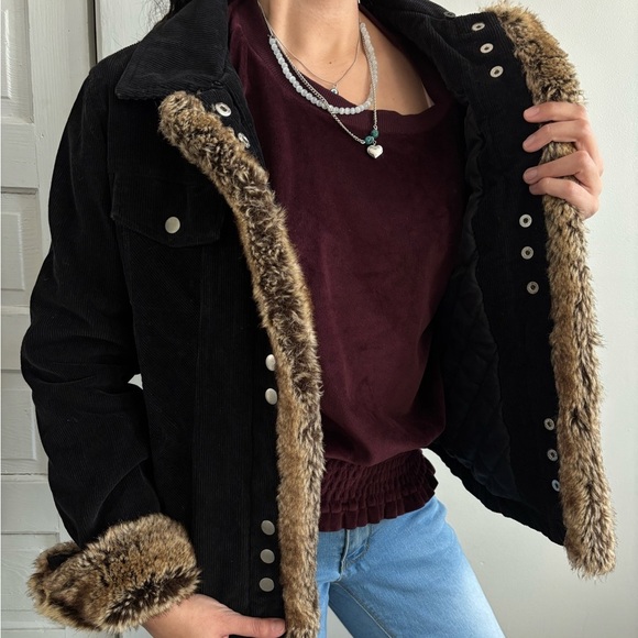 Y2K Disney Grunge Mickey Black Baddie Corduroy Faux Fur EGirl Jacket Small - Picture 4 of 12